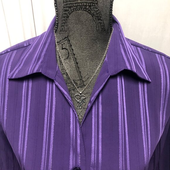 Joanna Blouse Womens Size Small Purple Silver Metallic Button Up Shirt - Picture 2 of 7